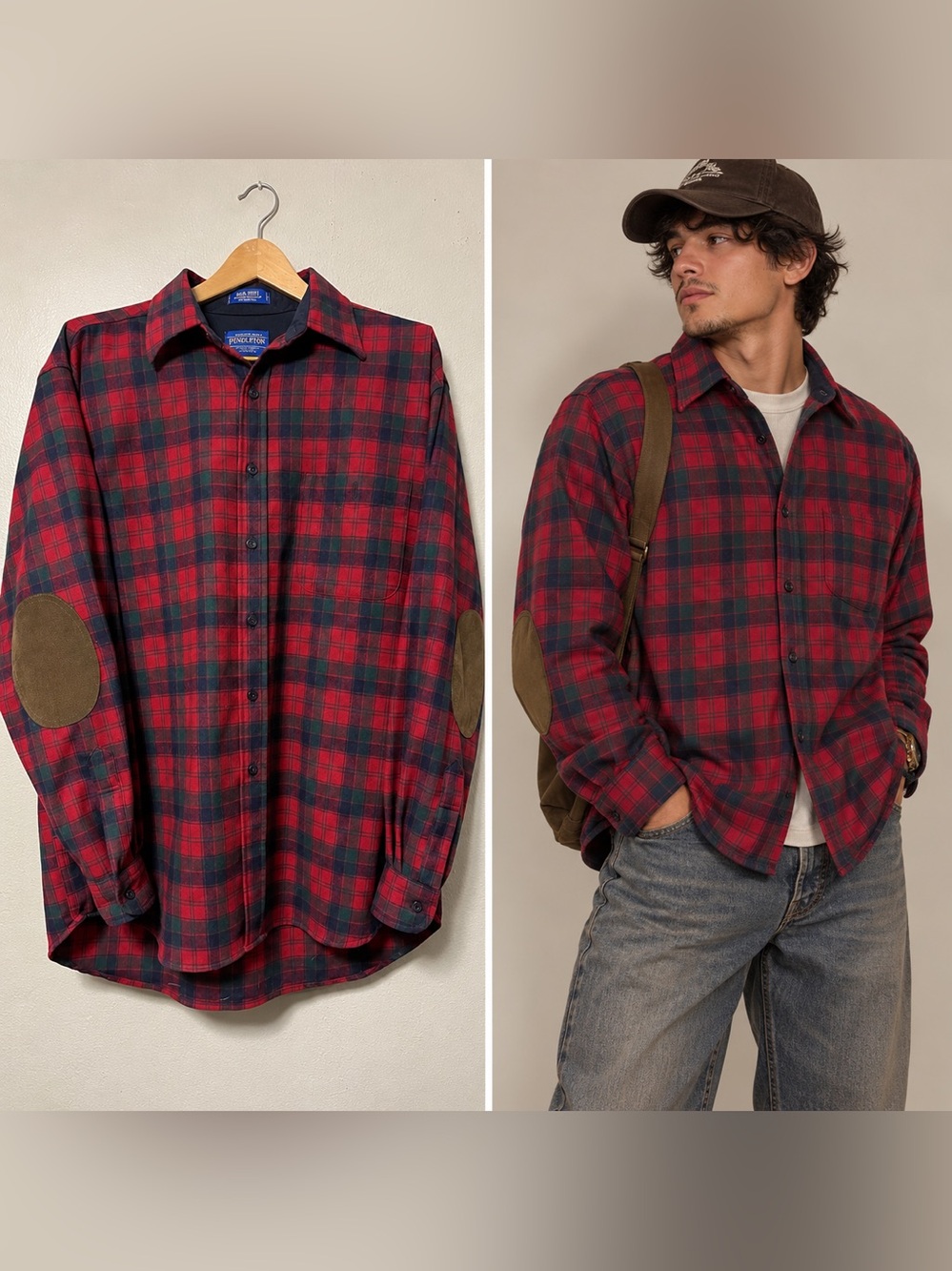 Vintage Pendleton Mens XL Shirt 100% Pure Virgin Wool Plaid Elbow Pads Long